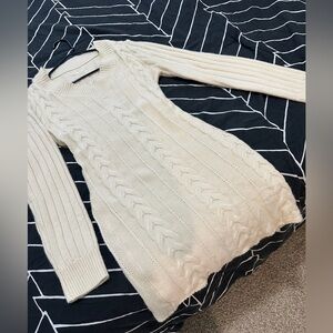 Cream/off-white cable knit sweater dress, warm thick faux-wool material, size M